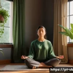 Home 20 내면의 목소리에 귀 기울이는 방법 - A serene indoor meditation scene set in a cozy, softly lit room with warm natural light filtering th...