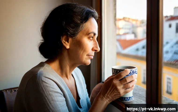 Home 17 심층 내면 탐색과 인간 심리의 이해 - Photorealistic contemplative portrait of a middle-aged Portuguese woman seated by a sunlit apartment...